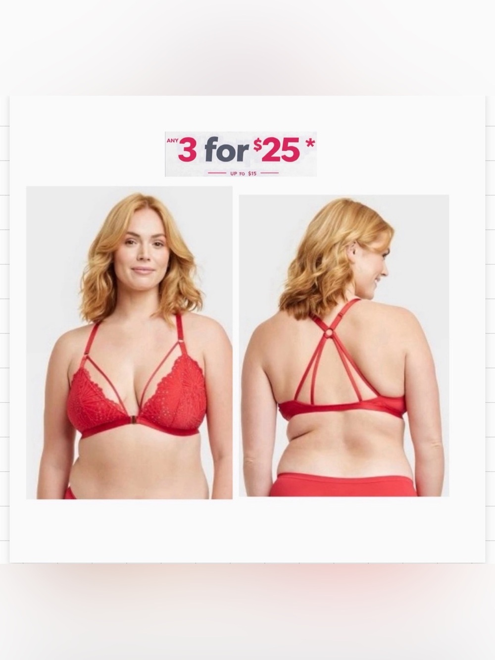 Auden sexy red sparkle Racerback front clip bralette size XL